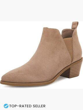 Chunky Heel Ankle Booties Slip On Western Low Heel Chelsea Boots Stacked Heel